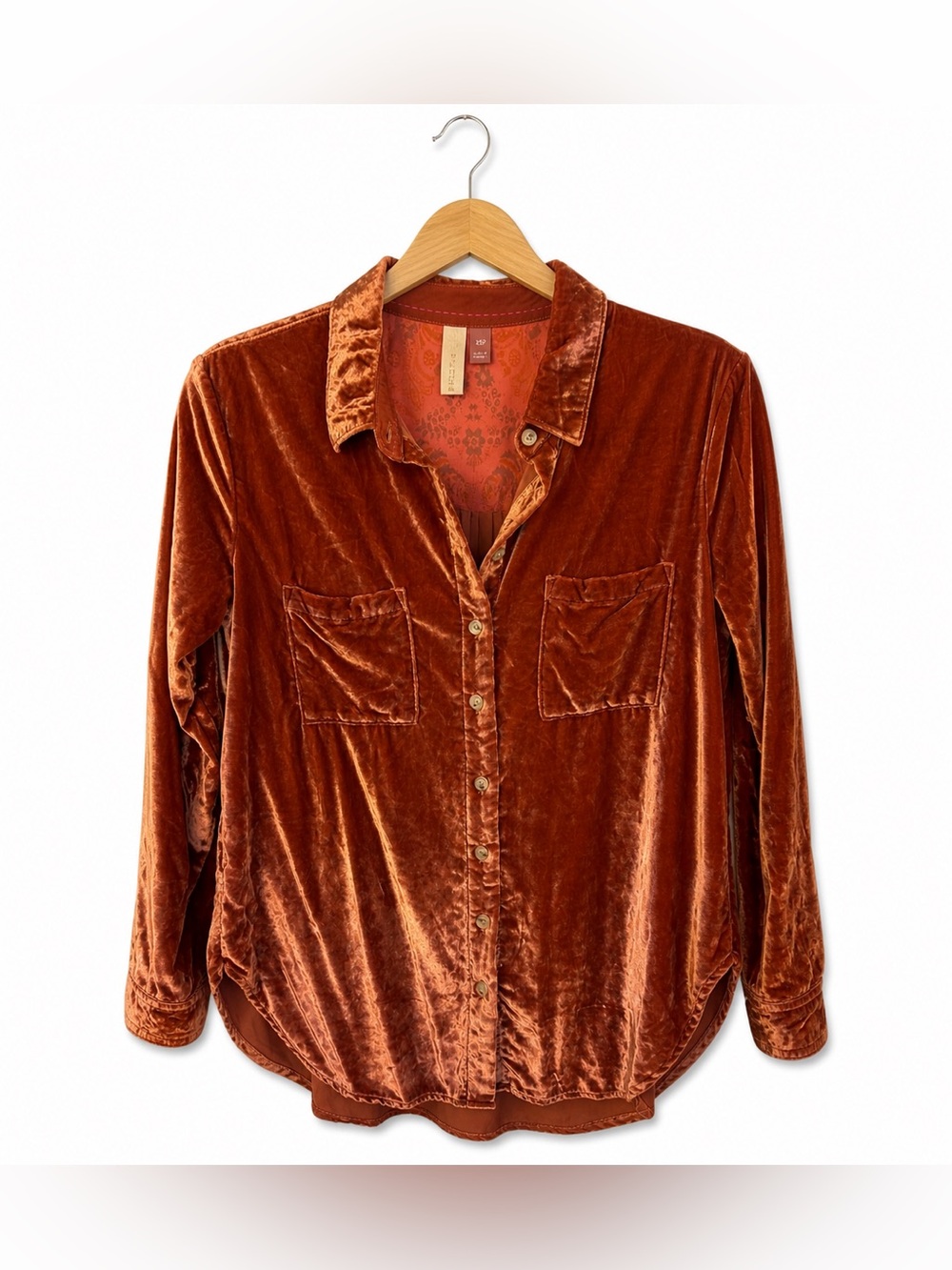 Pilcro Rust Velvet Button-Down Shirt XSP Anthro Casual Luxe Timeless Effortless